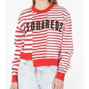 Dsquared2 Sweatshirt Size Small Red White Striped Crew Neck Asymmetric Awning